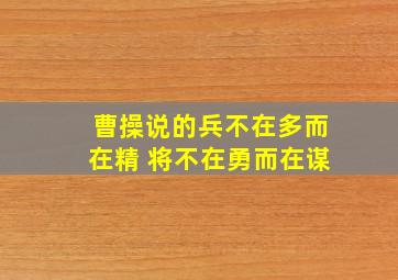 曹操说的兵不在多而在精 将不在勇而在谋